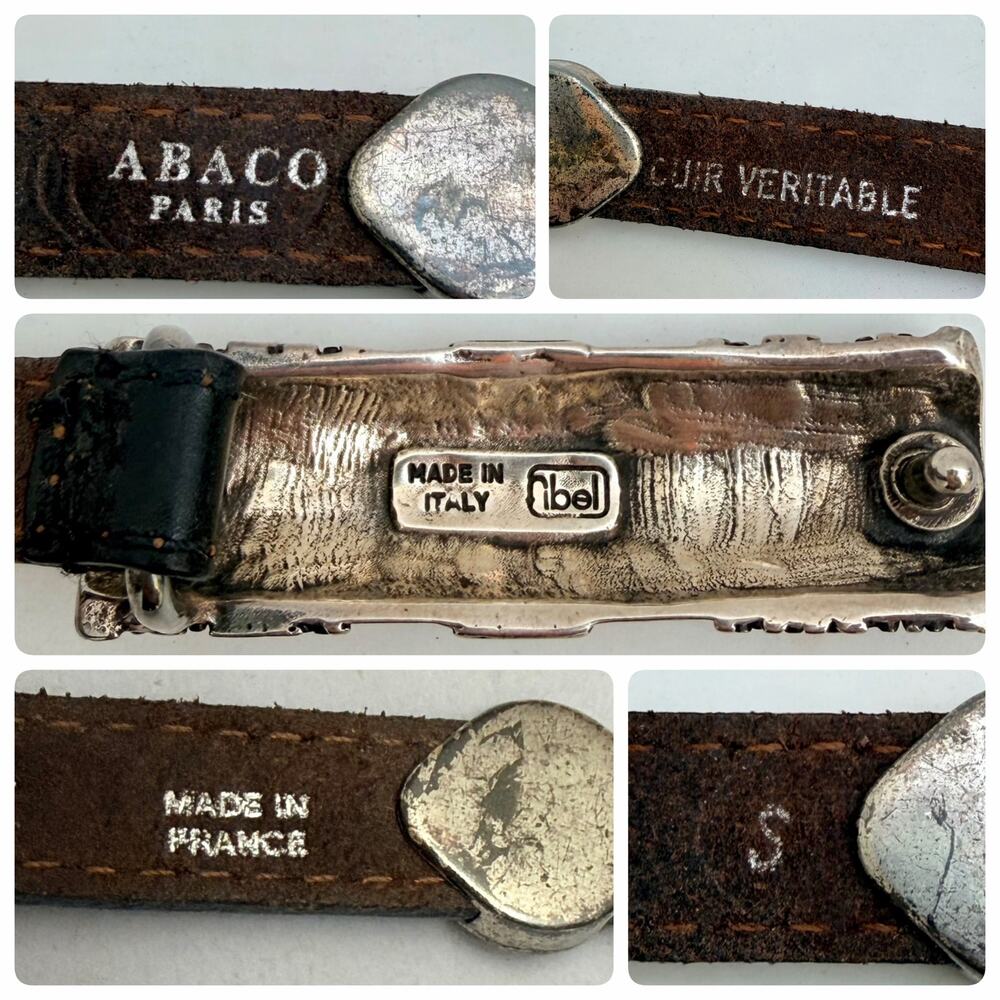 ABACO Paris Vintage Concho Silver Black Genuine Leather Belt S French Designer - Picture 7 of 10